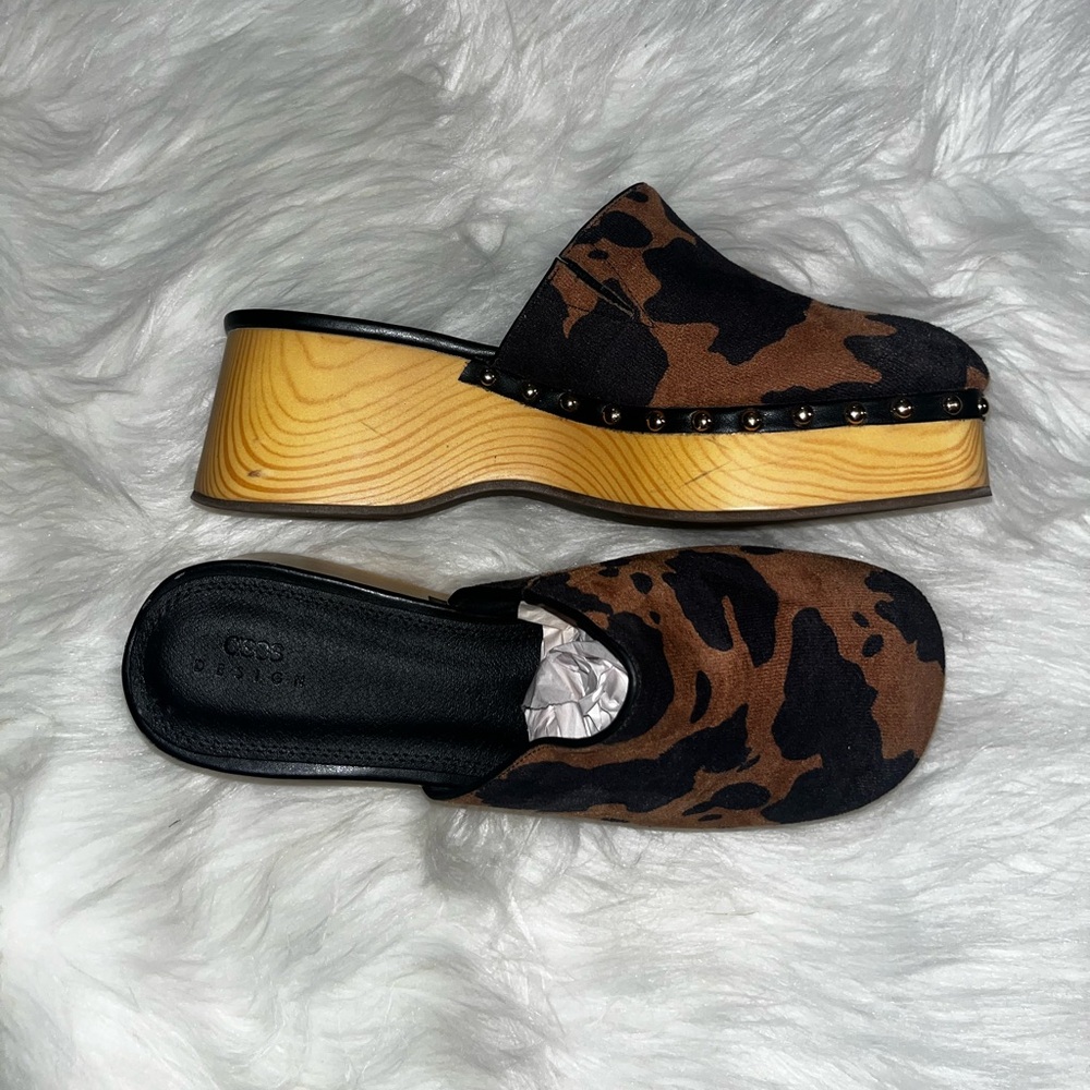 ASOS Salvia Cow Flatform Clog Mules